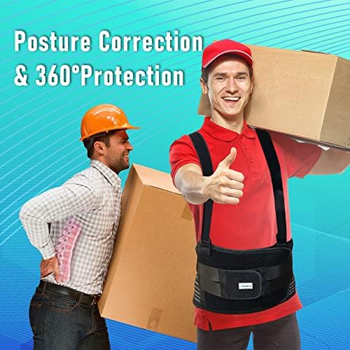 Lower Back Brace with Shoulder Straps,Heavy Lifting Lumbar Support, S/M