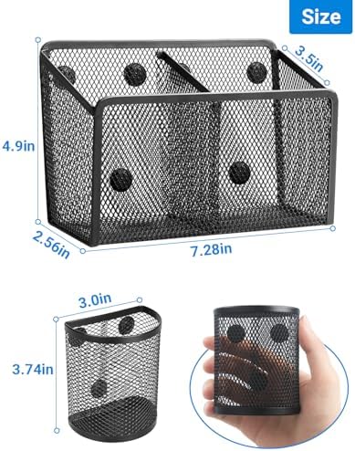Magnetic Pen Holder, Metal Strong Magnet Pen Cup Magnetic Marker Storage Basket Locker Organizer for Whiteboard Refrigerator Fridge Locker Accessories Classroom Must Haves Teachers School Supplies