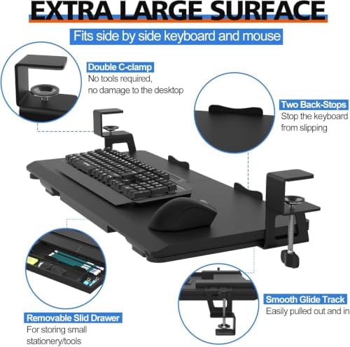 26.77" x 11.42" Large Keyboard Tray Under Desk with Storage Drawer
