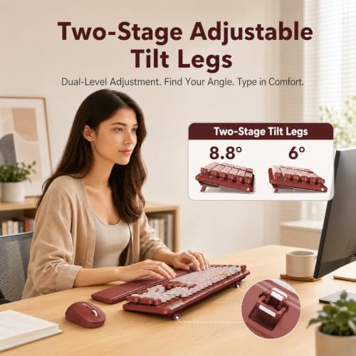 SABLUTE Wireless Keyboard Mouse Combo, Burgundy Red, Magnetic Wrist Rest