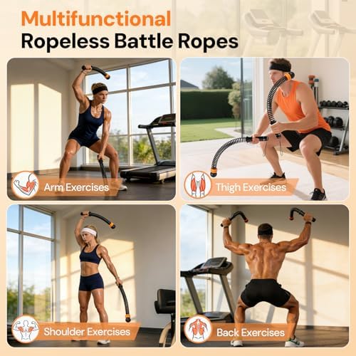 Ropeless Battle Ropes, Adjustable Weights Cordless Battle Ropes for Home Gym with Headbands, Portable Workout Workout Equipment for Small Spaces, Strength, HIIT and Low-Impact Cardio for Men & Women