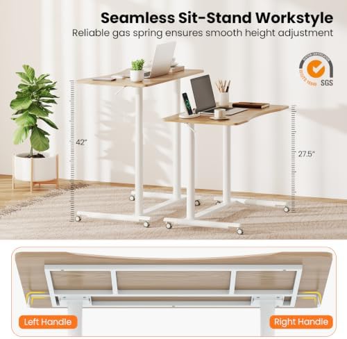 Tangkula Mobile Standing Desk, C-Shaped Sit Stand Desk