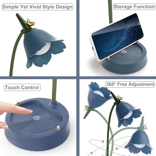 magical JD LED Desk Lamp Cordless Table Light Adjustable Gooseneck Dimmable Touch Rechargeable Battery Eye-Caring Night Light for Kids, Mini Cute Lamp for College Dorm Bedroom Reading (Blue)