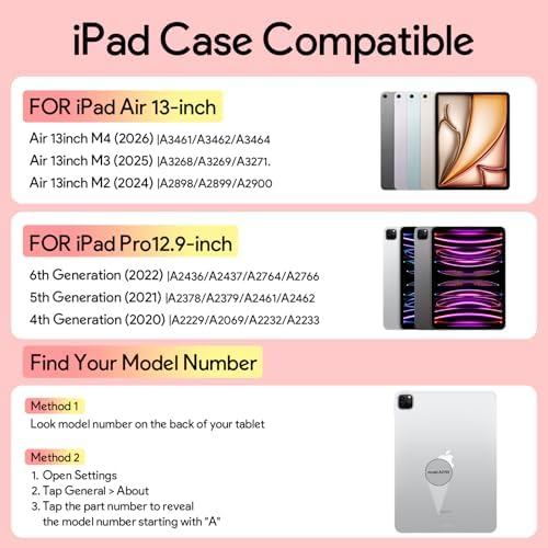 YBING for iPad Air 13 Inch & Pro 12.9 Keyboard Case with Mouse, 7 Colors Backlit Keyboard & 360 Rotating Cover with Pencil Holder for iPad Pro 12.9 (6th, 5th, 4th gen), Air 13 M4/M3/M2 (Pink)