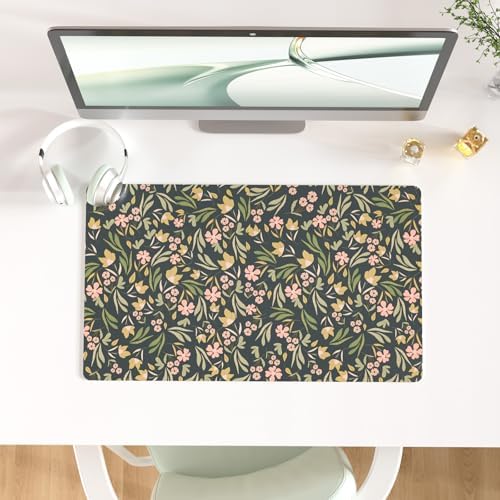 Faux Leather Large Mouse Pad, Office Desk Mat, 23.6"x13.8", Ditsy Floral