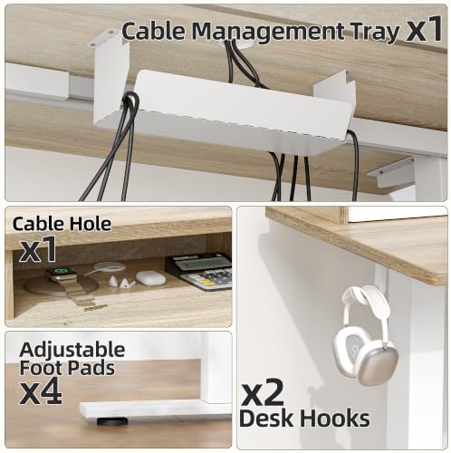 TIQLAB Standing Desk with Drawers&Cable Management, 63''*28'', Maple