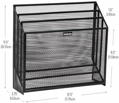 Mind Reader Vertical File Storage, Desktop Organizer, Workspace, Office, Metal Mesh, 12.5"L x 3.75"W x 11.5"H, Black