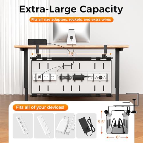 No Drill Thickened Under Desk Cable Management Tray,38.5In,Black