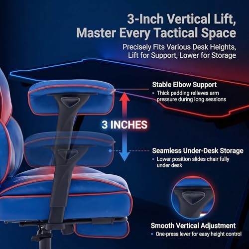 Big and Tall Gaming Office Chair 400lbs - Heavy Duty Ergonomic Computer Desk Chair with Footrest, Adjustable Armrests, High Back PU Leather with Racing Style (Blue/Red)