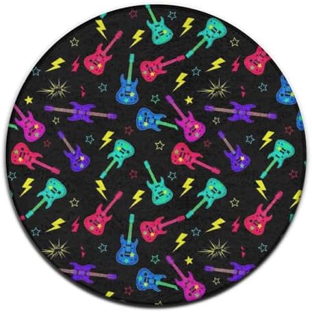 Circular Rugs Large Modern Round Area Rug Fashion Decor Mat for Home Office Trippy Neon Electric Guitars, 36inch
