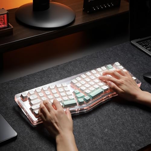 SurnQiee Programmable Bluetooth & Wired Mechanical Keyboard with Backlight, QMK Compiled Crystal Wireless, Hot-Swappable Silent Switch, Ergonomic 70% Layout