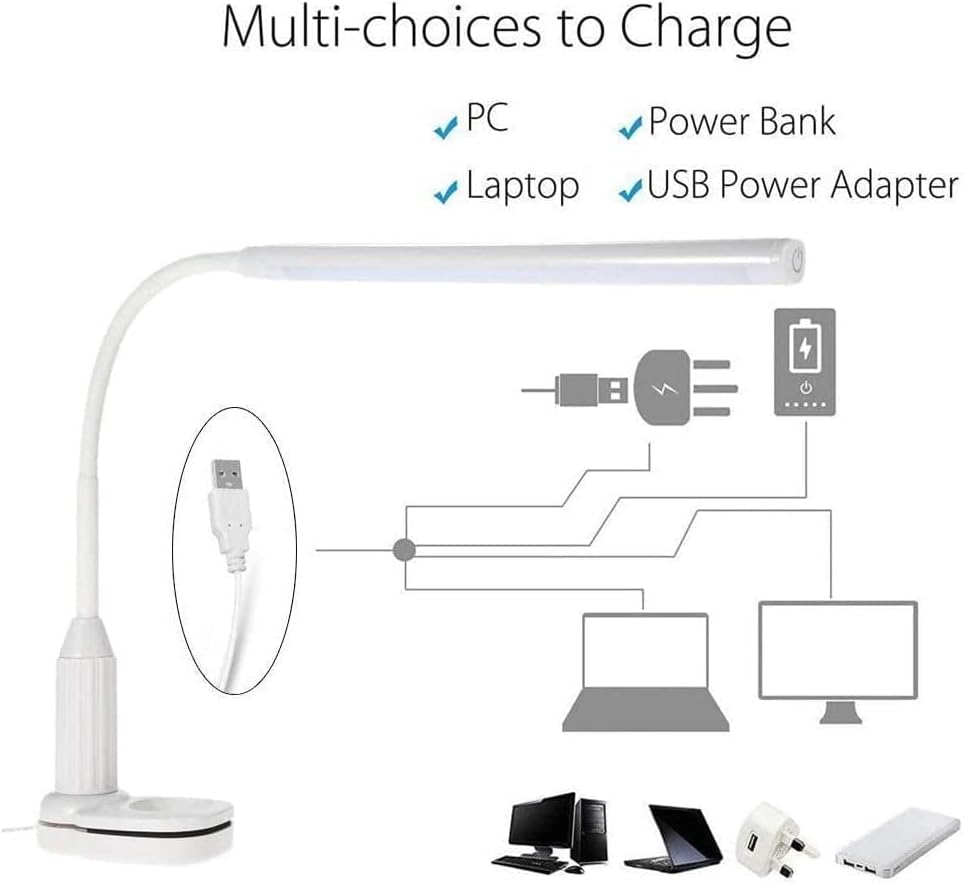 Table Lamp, Reading Light,LED Dimming Desk Lamp USB Powered Dimmable Desk Lamp LED Eye Protection Table Lamp Touch Control Brightness Adjustable Reading Clamp Light for Home