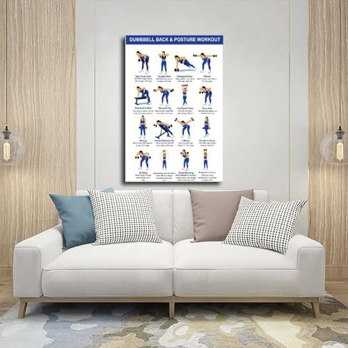 Dumbbell Back And Posture Workout Upper Back Strength Training Exercises Chart Beginner Friendly Fitness Canvas Poster Bedroom Decor Room Decor Unframe 20x30inch