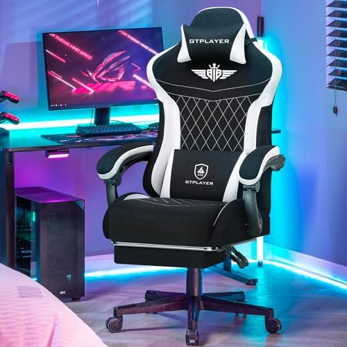 GTPLAYER Gaming Chair with Foot Rest & Pocket Spring Cushion, Ergonomic High Back Computer Desk Chair with Headrest & Lumbar Support for Back Pain Relief, Lividity