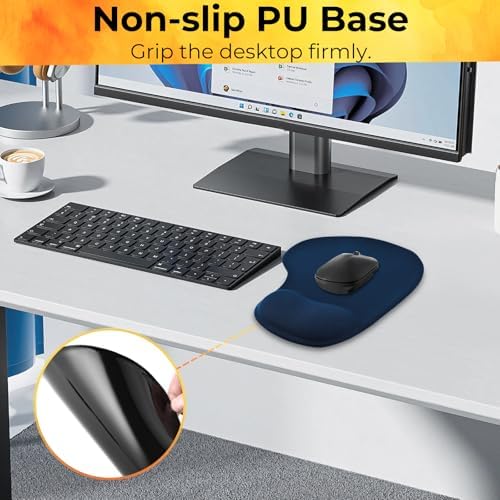 Mouse Pad with Wrist Support, 2-Pack Ergonomic Mousepad with Wrist Rest, Gaming Mouse Pad with Non-Slip PU Base, Relieve Pain Relief, for Home Office Computer Laptop, Navy Blue