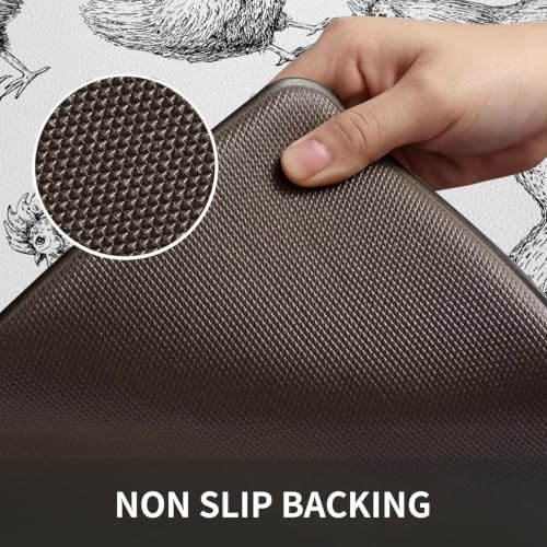 Farmhouse Chicken Kitchen Decor Mat, Cushioned Anti Fatigue Non-Slip