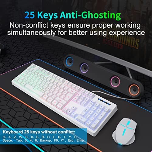HUO JI White Gaming Keyboard USB Wired with Rainbow LED Backlit