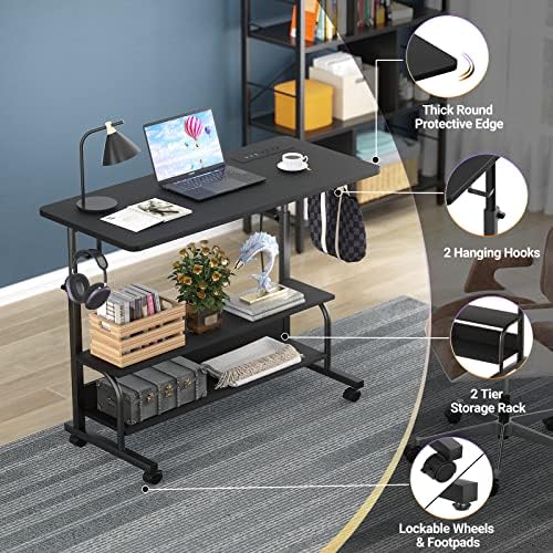 Armocity 32" Rolling Standing Desk with Charging Station for Couch Bed
