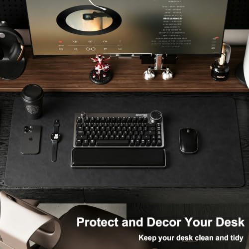 Distressed Leather Desk Mat - Non-Slip PU Leather Desk Pad Protector - Large Waterproof Mouse Pad Computer Keyboard Desk Mat Desk Accessories for Office & Home (Black, 36"x17")