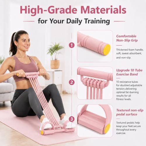 10-Tube Pedal Resistance Band, Modular Resistance Trainer with Handles