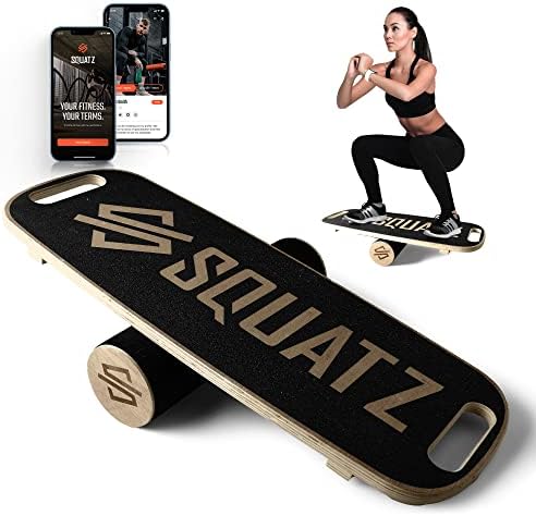 SQUATZ Wooden Balance Board, Standing Desk Anti Fatigue Mat Exercise Equipment with Ergonomic Design and Comfortable Non-Slip Surface, Wobble Board for Skateboard, Hockey, Snowboard, Black (SQDBB-1)