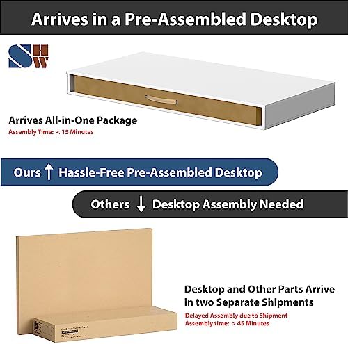 SHW 48-Inch Electric Height Adjustable Desk w/Keyboard Tray, White