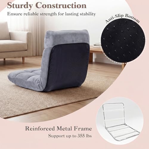 GIANTEX Floor Chair with 14-Position Adjustable, Couch Recliner (Grey)