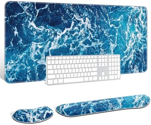 Auhoahsil Large Mouse Pad with Wrist Rests for Keyboard & Mouse, Thick Soft Ergonomic Memory Foam Wrist Supports, Big & Long Desk Mat 35.5 x 15.7 in, for Office Gaming Computer, Beautiful Ocean