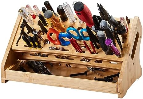 Bamboo Screwdriver Organizer Rack Desktop Hand Tool Stand and Repair Tool Storage Holder