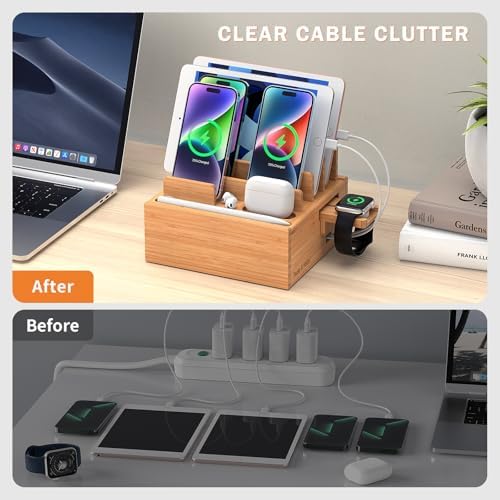Pezin & Hulin Bamboo Charging Station for Multiple Devices with 5-Port HUB