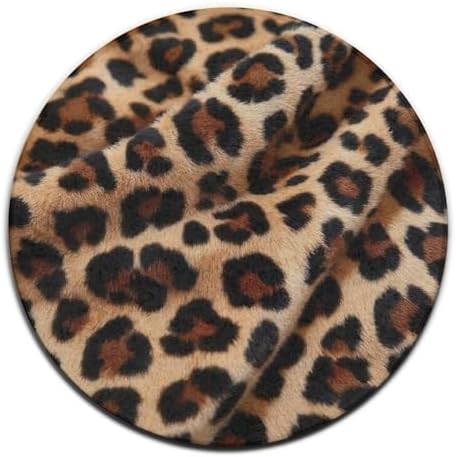 Soft Round Yoga Carpet, Large Home Decor Mat, Non Slip Machine Washable Kitchen Office Circle Rug Cheetah Leopard Print