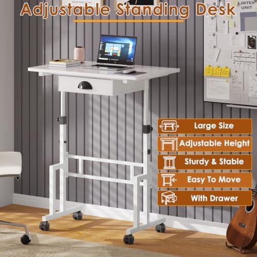 Large Adjustable Height Standing Desk With Wheel, Rolling Sit to Stand Desk
