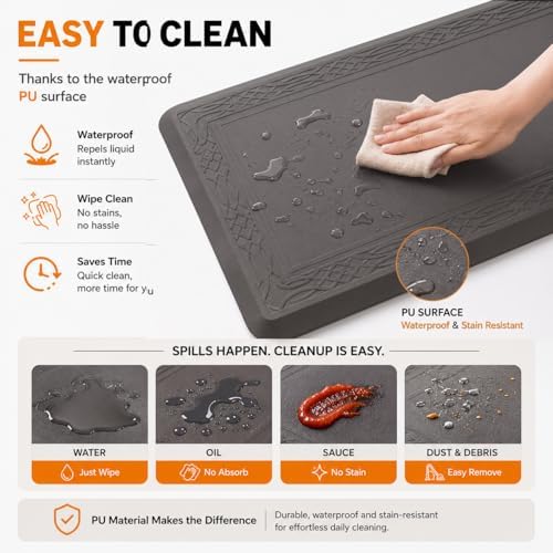 24 x 60 Inch Extra Support Anti Fatigue Comfort Kitchen Mat, Waterproof Long Kitchen Runner, Non-Slip Standing Desk Mat, Commercial Pads for Offices, Home, Garages (Bordeaux Grey, 24'' x 60'')
