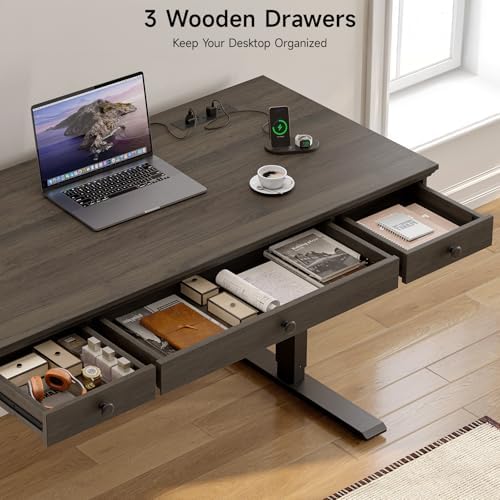 ONBRILL Standing Desk with Drawers, 55 x 23 Inch Electric Height Adjustable