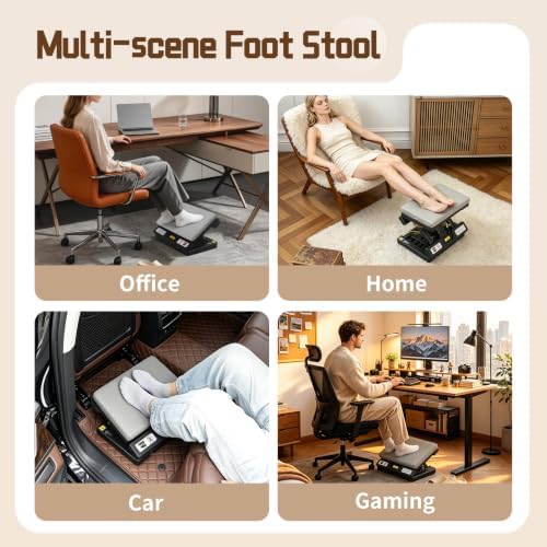 Foot Rest Under Desk at Work, Angle Adjustable, 1.18" Leather Thick pad