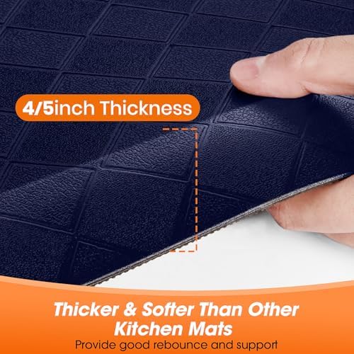 4/5 Inch Extra Thick Kitchen Mats for Floor,Non Slip Anti Fatigue Kitchen Rugs,Waterproof Stain Resistant Sink Mat,Cushioned Standing and Comfort Mats for Office (17"x47" Blue)