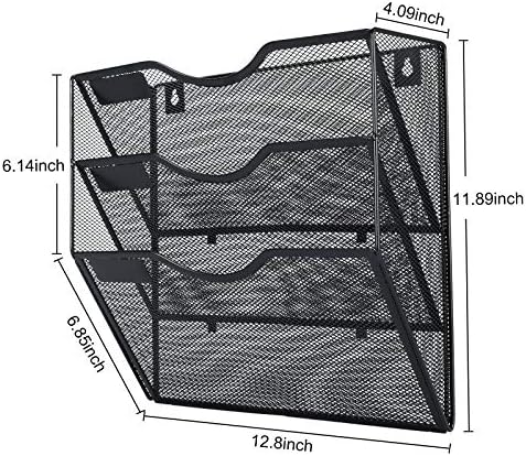 PAG-Mass Hanging Wall File Holder Mail Organizer Wall Mount Document Letter Rack, 3-Tier, Black