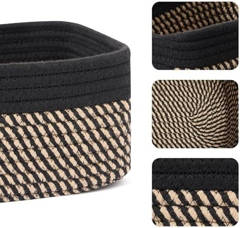 MiniArk Small Storage Baskets for Organizing | Closet Organizer Bins | Shelf Toy Basket | Woven Rope Baskets | Cube Decorative Box | Shallow Basket | 11.5x7.5x4.7” | 4 Packs Black Brown