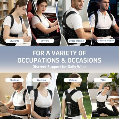 Back Brace Posture Corrector for Women and Men Upgraded Dynamic Traction Correction System Adjustable Shoulder Support Straightener Helps Reduce Upper Lower Back Pain Suitable for Hump Scoliosis Black X-Large