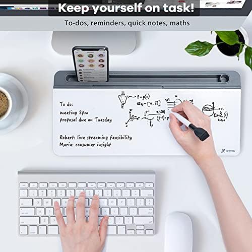 Varhomax Glass Desk Whiteboard with Storage, Desktop Organizer to-do List Memo Notepad Dry Erase White Board for Home Office and School Supplies (Gray)
