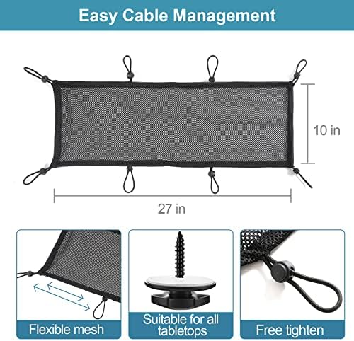 Under Desk Cable Management Net, 36PCS Under Table Cord Management Mesh Organizer Flexible Wire Hiders, Extra Large Capacity Wire Management Kit Under Desk, Fits Most Tables
