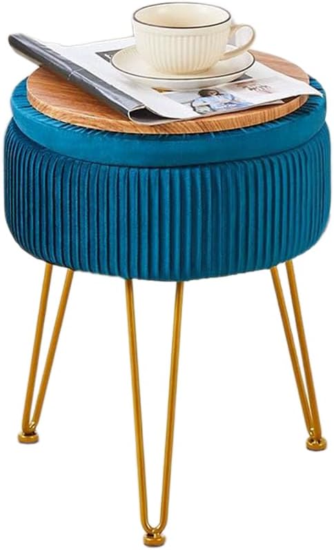 Cpintltr Velvet Foot Rest Stool Multipurpose Dressing Stools Upholstered Round Storage Ottoman Modern Soft Vanity Chair with Memory Foam Seat Teal