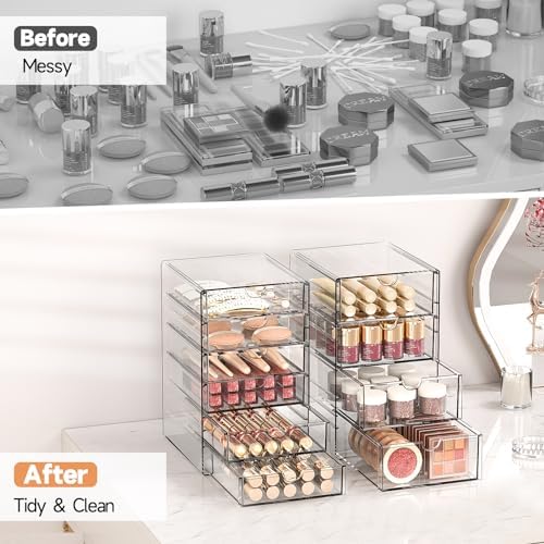 DOMNIU Acrylic Makeup Drawer Storage Organizer with 16 Drawers, 4 Set