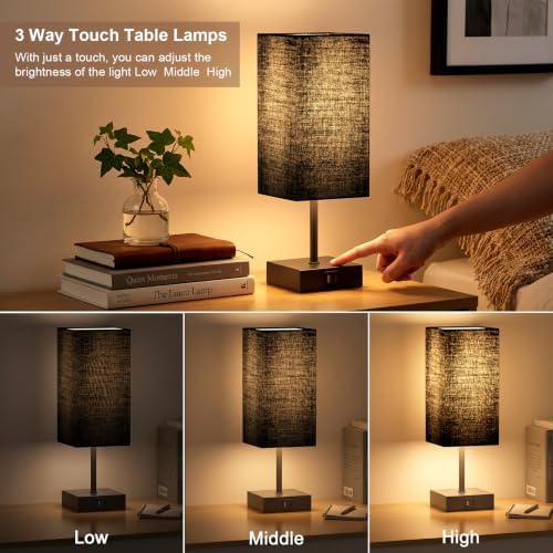 Bedside Table Lamps for Bedroom Touch Nightstand Lamp with USB C+A