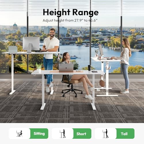 63 x 28 Inch Electric Standing Desk, 3 Memory Presets, White
