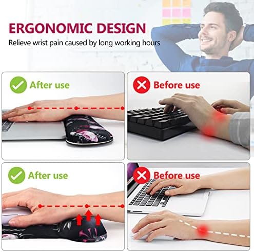 AIMSA Ergonomic Keyboard Wrist Rest and Mouse Pad with Wrist Support Set, Memory Foam Non-Slip Rubber Base, for Home, Office, Easy Typing, Pain Relief, Peony Flowers