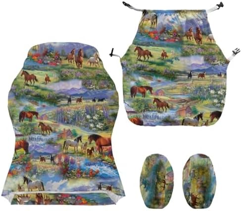 Horse Print Gaming Chair Cover with Armrest Covers Stretchable Breathable Furniture Protector Universal Reclining Racing Gaming Chair