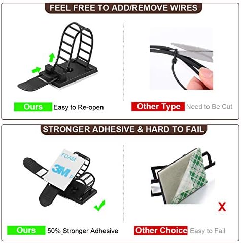 100Pcs Adhesive Cable Management Clips with 50Pcs Zip Ties, Adjustable Nylon Cable Strap Ties Wire Clips Clamps Organizer, Extra Screw & Hole - 3.35 Inch Black (Pack of 3)