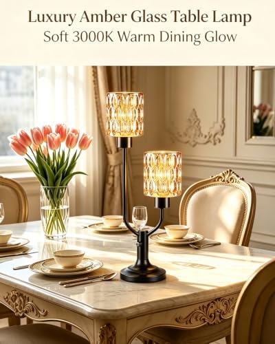 Lightdot Nightstand Lamps Set of 2 Vintage Amber Glass Table Lamp Dimmable