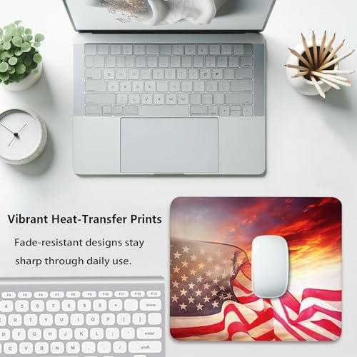 American Pride Flag Mouse Pad, Patriotic Waving Stars and Stripes Desk Mat